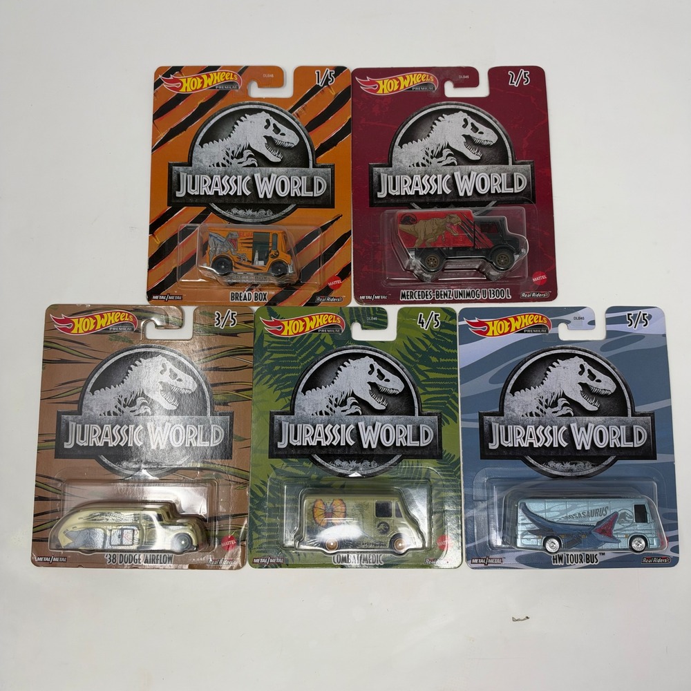 Hot Wheels Premium Jurassic World Complete Set of 5 Real Riders